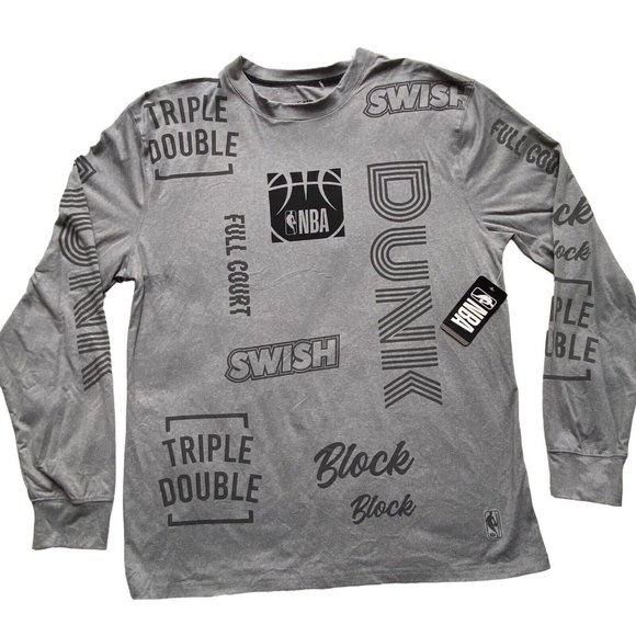 NBA Other - NWT NBA Mens Gray Spell Out Word/Logo Long Sleeve Crew Neck T Shirt Size Large L